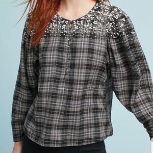 Anthro Akemi + Kin Plaid Embellished Top